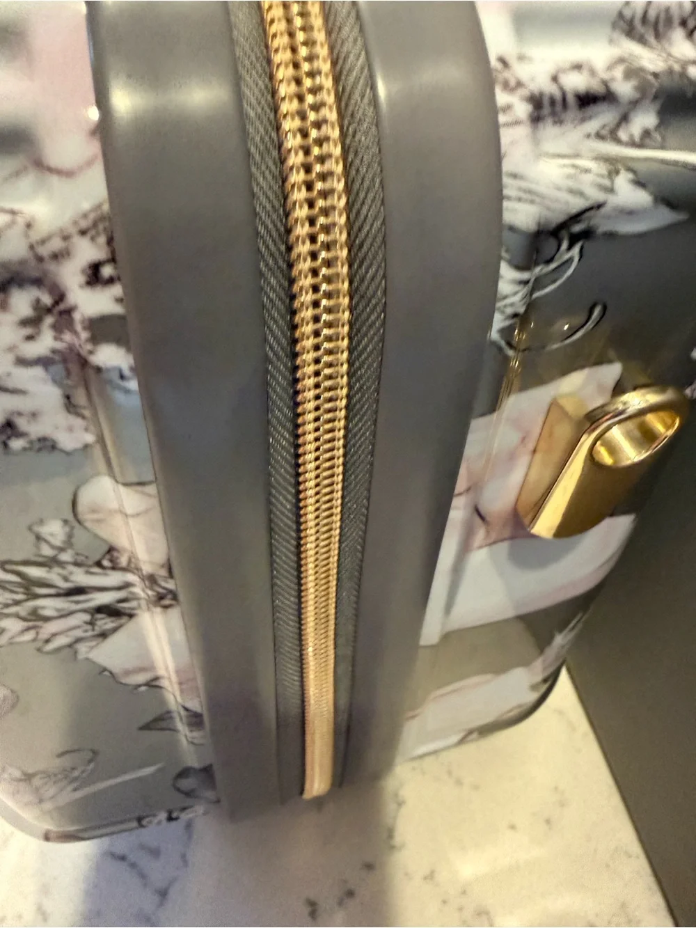 Floral Print Metallic Makeup Case - Rose Gold